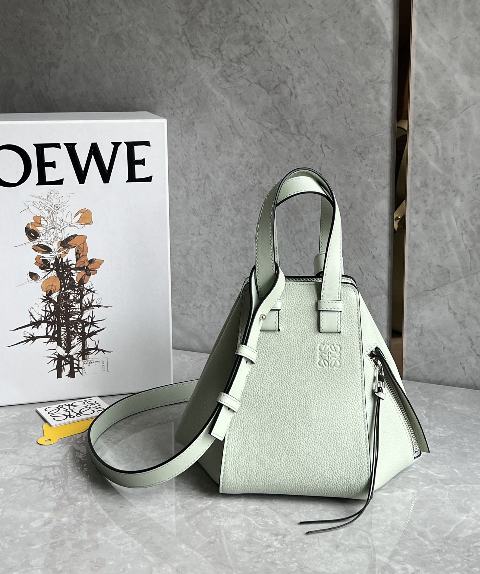 Loewe Compact Hammock Bag in Soft Grained Calfskin Sea Salt